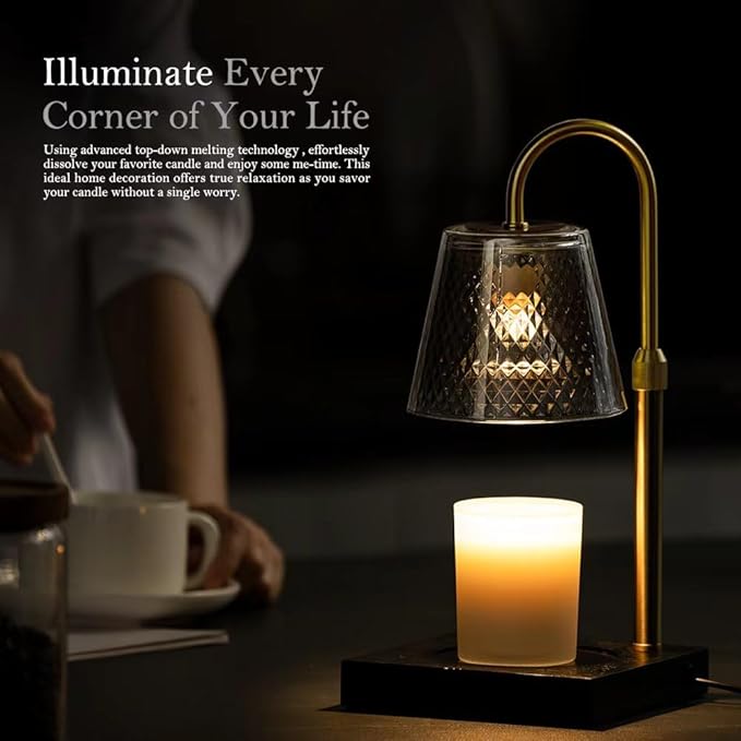 Candle Warmer Lamp: Adjustable Height, Dimmer, and On/Off Timer (8H/4H/2H) - an Elegant and Creative Gift, Fits Various Sizes of Scented Candles(Black)