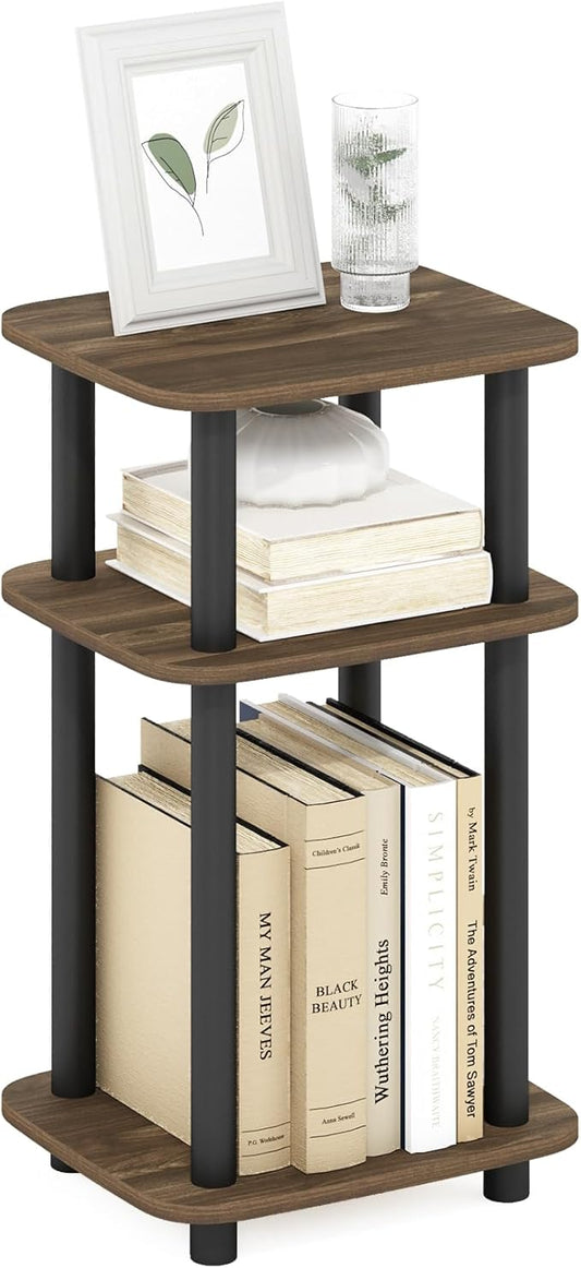 Furinno Just 3-Tier Turn-N-Tube Curve End Table, Side Table, 1-Pack, Columbia Walnut/Black
