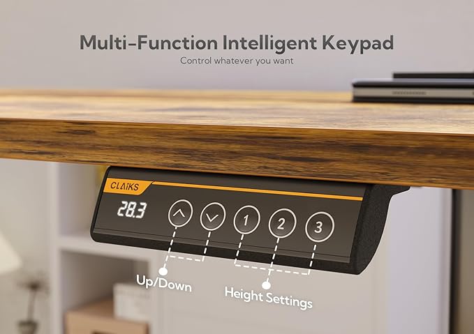 Claiks Electric Standing Desk, Adjustable Height Stand up Desk, 63x24 Inches Sit Stand Home Office Desk with Splice Board, Black Frame/Rustic Brown Top