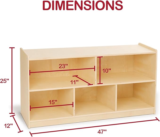 Monläurd® 100% Birch Cabinet, 5-Section Montessori Wooden Bookshelf & Storage Organizer, Toy Storage Cabinet for Kids, Daycare Furniture, Toddler Book Shelf for Playroom, Classroom and Nursery