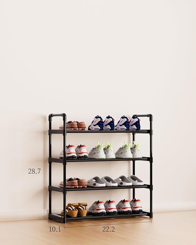 Metal Storage Shoe Rack,Large Capacity Shoe Organizer, Free Individual Assembly for 12-15 Pairs, for Entryway,Closet, Bedroom, Black (4 Tiers)
