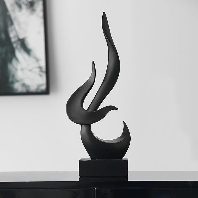 AWNR Black Flame Abstract Sculpture Resin Art Statue Modern Home Decor for Living Room TV Stand Office Shelf Accents Minimalist Figurines Centerpiece Table Decorations