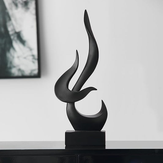 AWNR Black Flame Abstract Sculpture Resin Art Statue Modern Home Decor for Living Room TV Stand Office Shelf Accents Minimalist Figurines Centerpiece Table Decorations