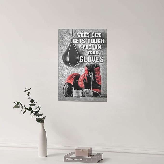 Boxing Posters Wall Art Red Boxing Gloves Pictures Wall Decor Black And White Inspirational Quotes Canvas Prints Painting Artwork Sports Canvas Home Decorations For Teen Boys Room Dorm Bedroom 16"x24"
