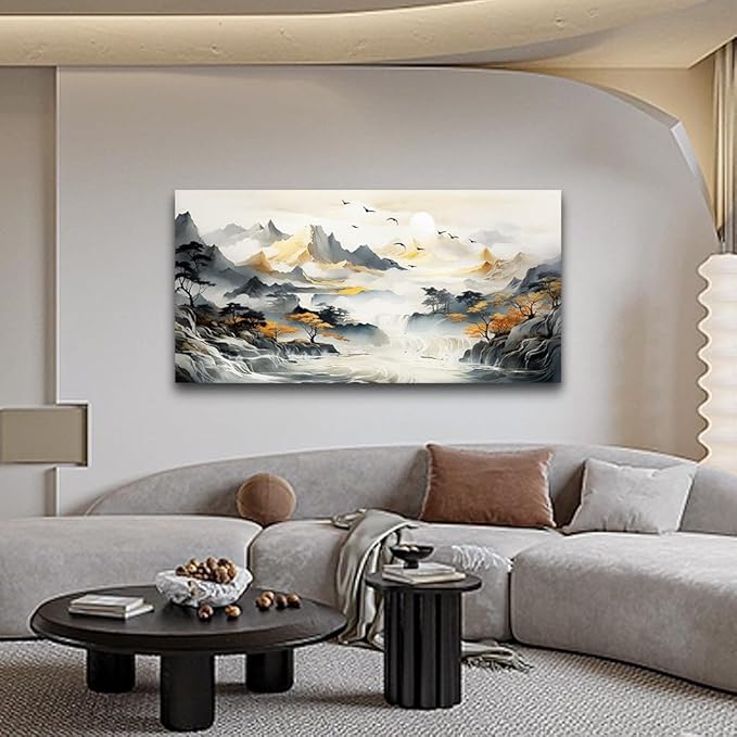 Hyidecorart Large Size Wall Decor - Modern Abstract Mountain Landscape Canvas Art - Stretched and Framed - For Living Room, Office, Bedroom