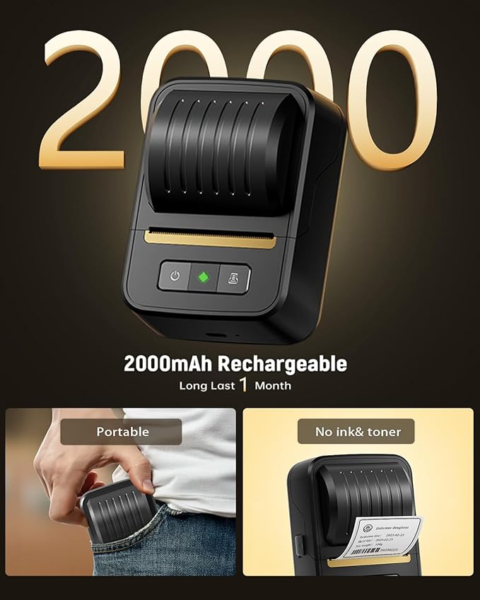 Label Maker Machine with Tape, Bluetooth Label Makers, Portable Thermal Label Printer Easy to Use for Small Business, Home, Office, School, Barcode, Address, Sticker Printer for Phone