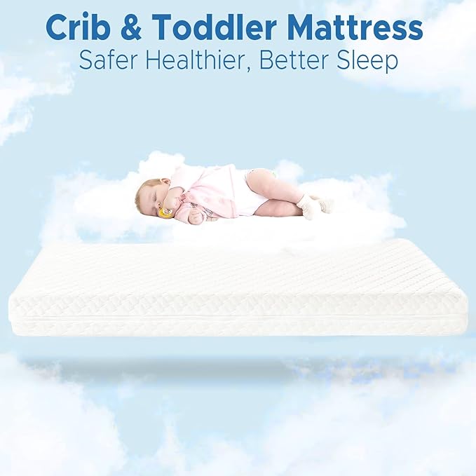 Crib Mattress, Dual-Sided Breathable Baby and Toddler Memory Foam Mattress with Removable and Washable Cover, 100% Knitted Fabric, Fits Standard Cribs and Toddler Beds, 52" x 28" x 5"