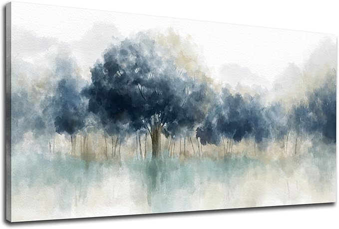 yearainn Foggy Forest Wall Art - Indigo Blue Abstract Trees Canvas Pictures for Wall Decor Nature Canvas Painting Modern Printing Artwork for Living Room Bedroom Home Office Wall Decoration 29" x 58"