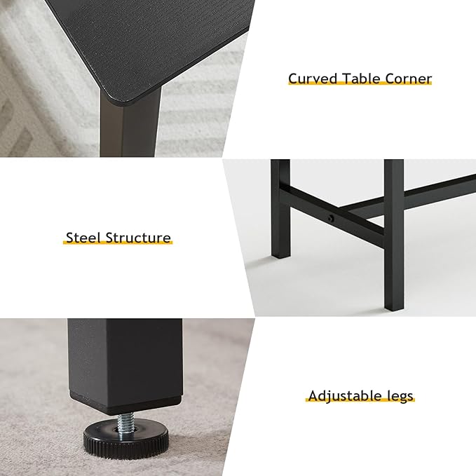 Rovibek 43" Dining Table Benches Set for 4, Modern Space Saving Kitchen Table Chairs & Adjustable Feet Breakfast Table 2 Benches, Wooden Industrial Style Farmhouse, Black