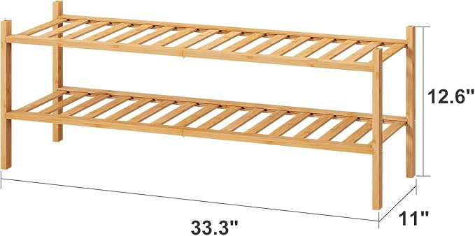 2-Tier Long Shoe Rack for Entryway, Black Bamboo Wood Shoe Rack for Closet & Hallway, Long 33IN | Beautiful | Functional | Sturdy | Durable