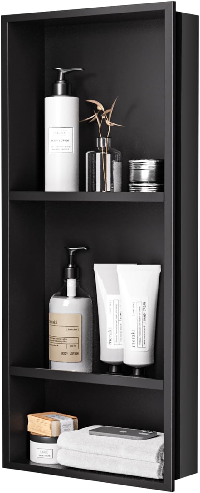 Stainless Steel Shower Niche 12" X 29"，3-Tier Recessed Wall Niche No Tile Needed Shower Shelf for Bathroom Storage (4x12x29 Black)