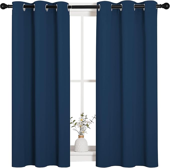 NICETOWN Bedroom Curtain Panels Blackout Draperies, Thermal Insulated Solid Grommet Blackout Curtains/Drapes (Moroccan Blue, 1 Pair, 34 by 45-inch)