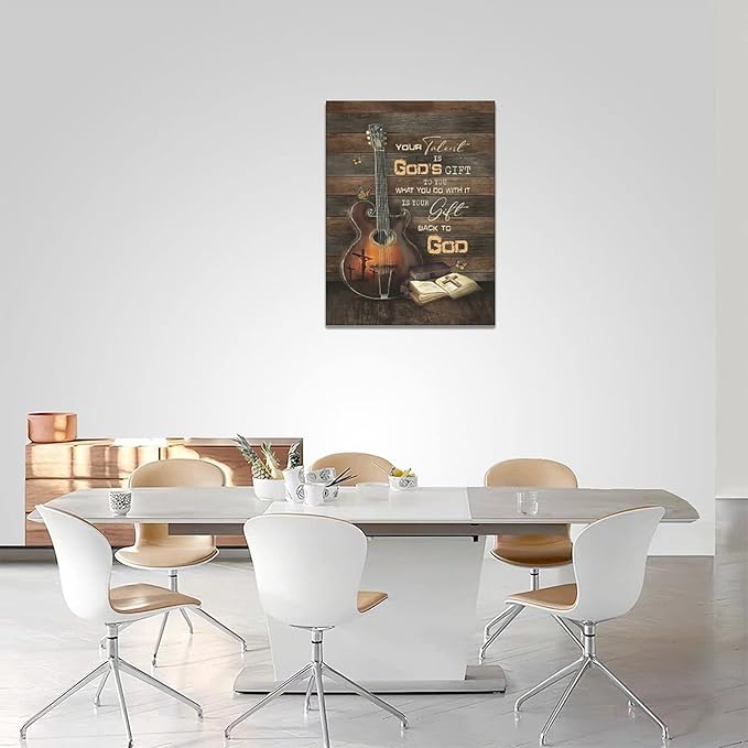 Christian Guitar Wall Art Rock Music Guitar Wall Decor Musical Pictures Artwork Inspirational Quotes Canvas Prints Music Room Decor For Music Studio Bedroom Living Room Bathroom Framed 12"x16"