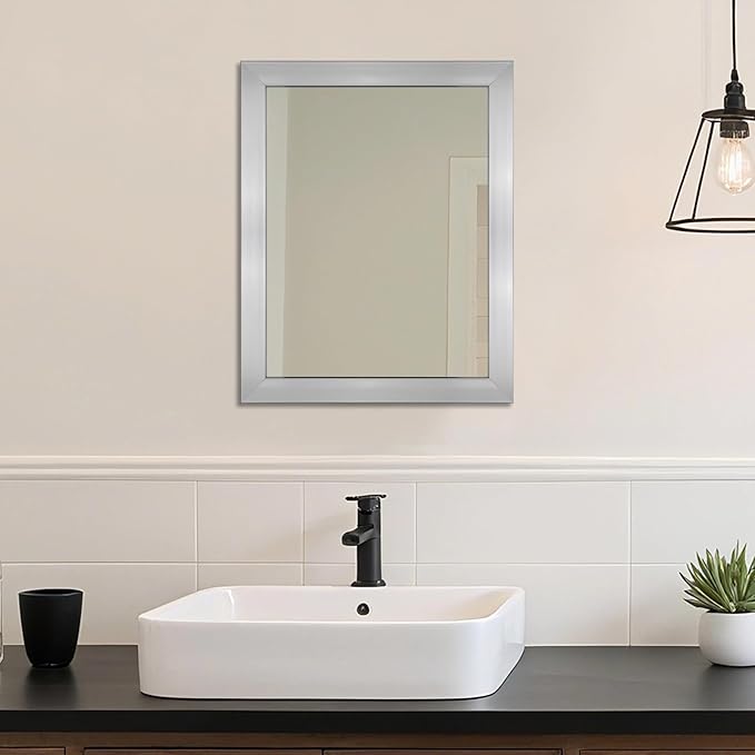 Ruomeng Rectangular Wall Mirror 16" x 20" for Bathroom, Bedroom, Entryway, Living Room, Nickel