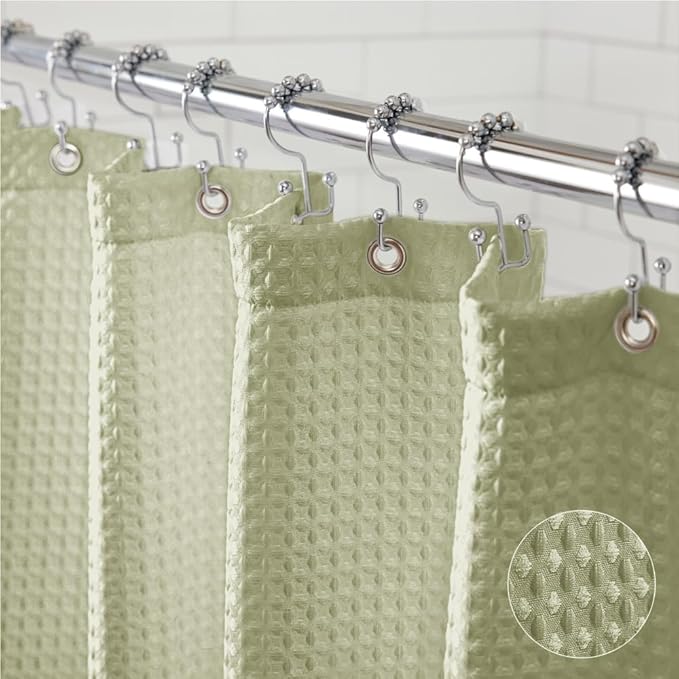 GORILLA GRIP Waffle Shower Curtain, Thick Weighted Fabric, Wrinkle and Rust Resistant, Classic Hotel Quality Design, Heavy Duty Long Curtains for Bathroom Showers, Bath Tubs, Machine Wash, 72x72, Sage