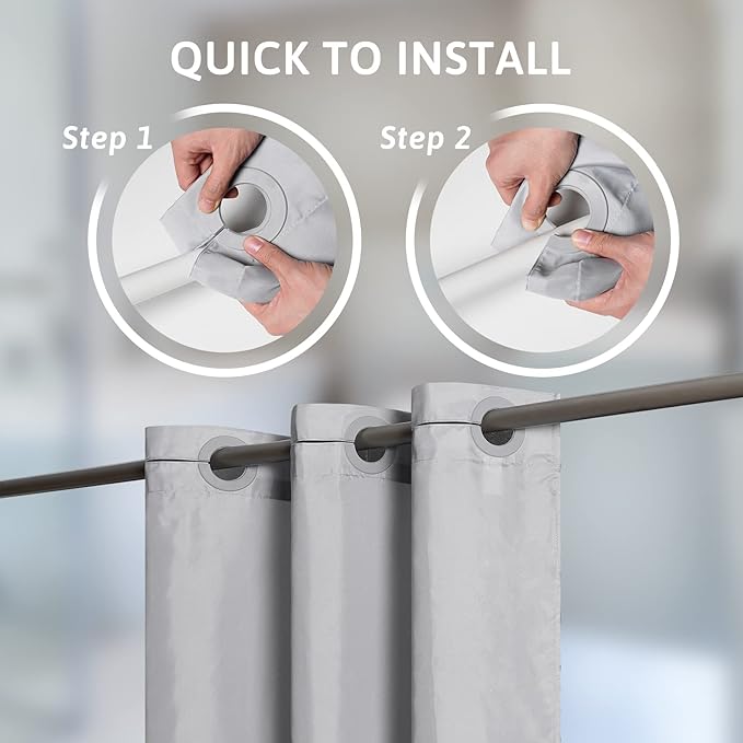 Furlinic No Hook Stall Shower Curtain Fabric,48" Wide Small Narrow Bathroom Curtain with 6 Plastic Built-in Grommets,Waterproof & Machine Washable,Hotel Style,Light Grey,48x84 Inch