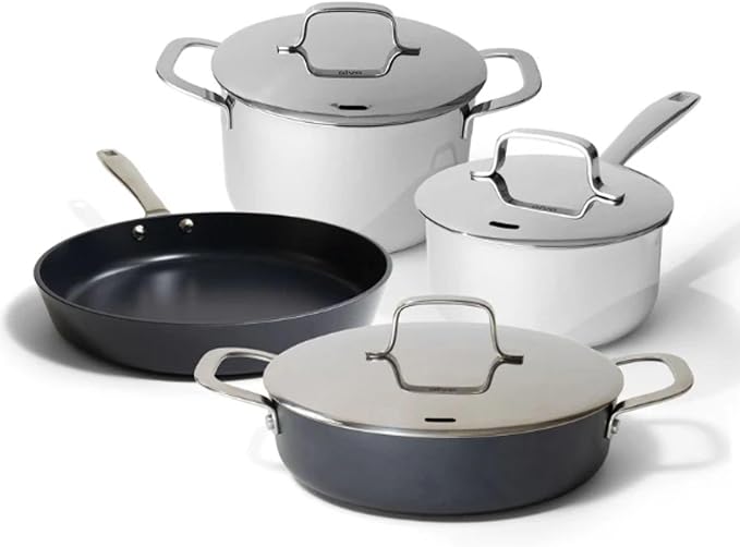 Alva Maestro 7-Piece Stainless Steel & Nonstick Cookware Set – PFAS/PFOA/PTFE-Free, Non-Toxic Nonstick, Induction & Oven Safe – Even-Heat Technology, Easy to Clean, Professional Quality Pots & Pans