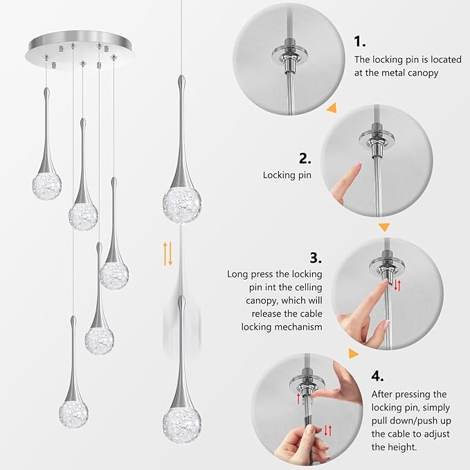 cenzoz 5-Lights Modern Pendant Lights for Kitchen Island LED Dimmable Chandelier Crystal Glam Ceiling Pendant Lighting for Dining Room Hallway Bedroom Lamp Brushed Nickel