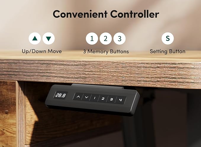 FEZIBO 55 x 24 Inches Standing Desk with Double Wooden Drawers, Adjustable Height Electric Standing Desk, Stand Up Home Office Desk with Splice Tabletop,Black Frame/Rustic Brown Top