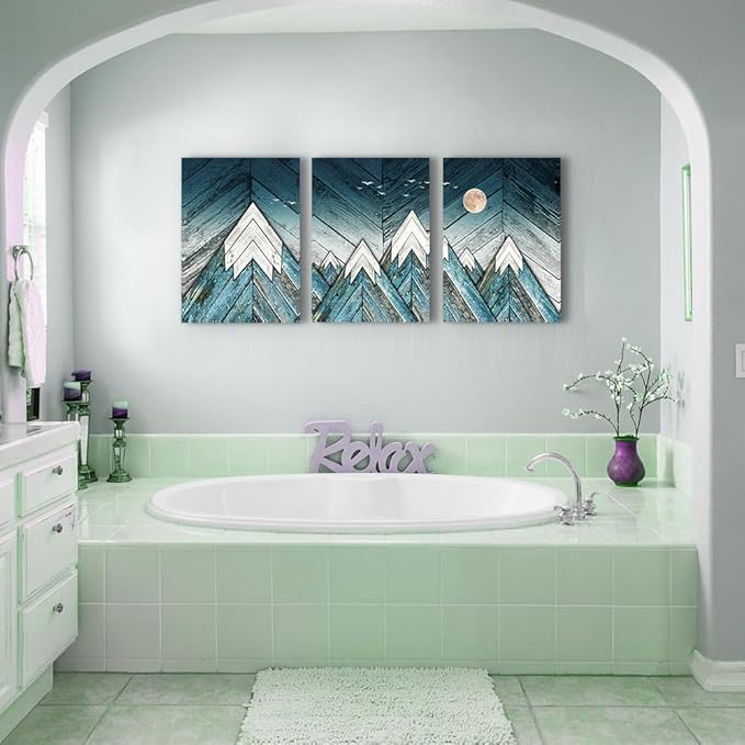 MHARTK66 Wall Art for Living Room Wall decoration for Bedroom office modern family Wall Artworks mountain Pictures blue Abstract Vintage wood grain 3 Piece Home Decor large Canvas Frame Art Prints
