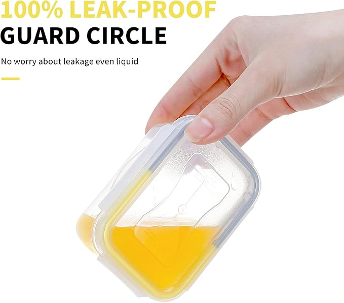 KIGI 4 PACK 6OZ Small Plastic Food Storage Container Set Portion Control Mini Bento Box Leaf-proof To-go Container with Lids