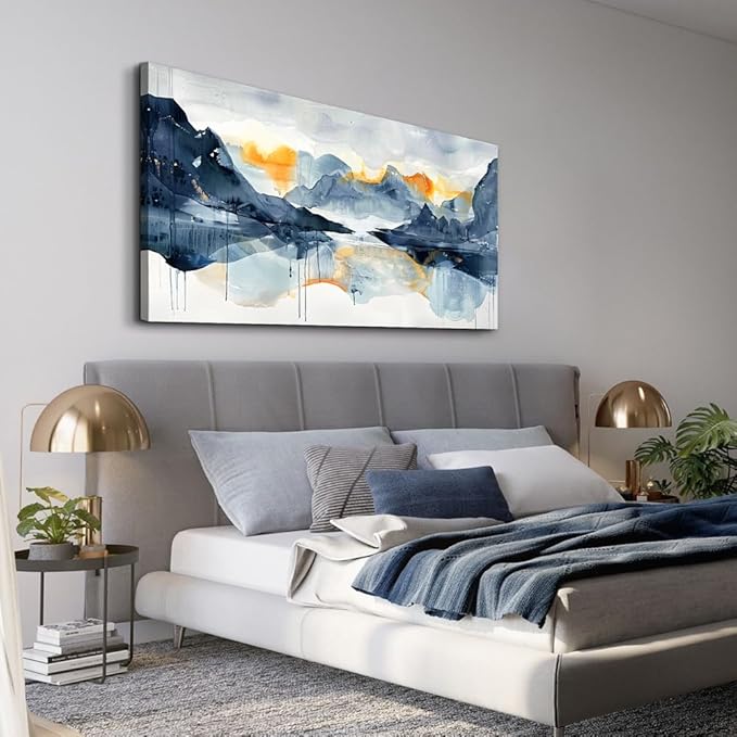 FUHAIHUA Canvas Wall Art For Living Room Framed Home Decorations For Bedroom Aesthetic Office Wall Decor Abstract Pictures Artwork Watercolor Ink Painting Contemporary 20x40 In