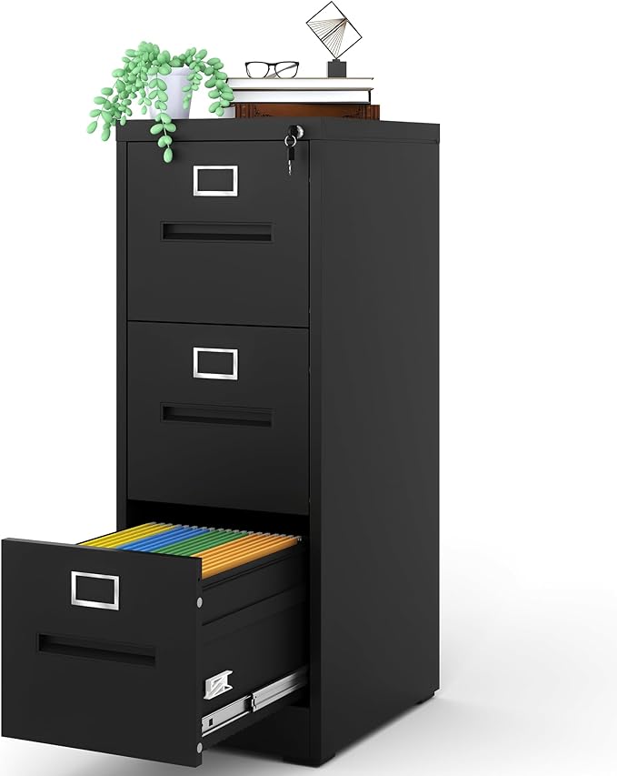 AQY 3 Drawer File Cabinet with Lock,Filing Cabinets for Home Office,Metal File Cabinet 18" Deep Vertical Storage Drawer for Hanging A4/F4/Letter/Legal Size Files, Assembly Required