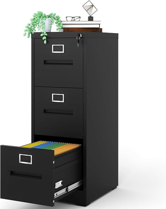 AQY 3 Drawer File Cabinet with Lock,Filing Cabinets for Home Office,Metal File Cabinet 18" Deep Vertical Storage Drawer for Hanging A4/F4/Letter/Legal Size Files, Assembly Required