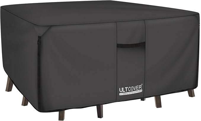 ULTCOVER 600D Tough Canvas Heavy Duty Square Patio Table and Chair Cover - Waterproof Outdoor General Purpose Furniture Covers 86 inch, Black