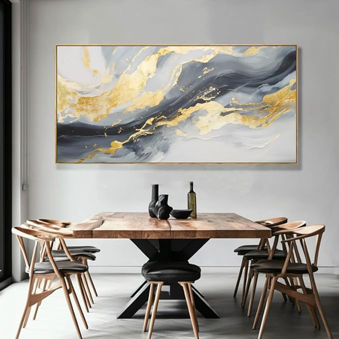 SDYA Large Abstract Canvas Wall Art Gold Decoration Blue Painting for Living Room Bedroom Kitchen Home Office 29x58 Inch