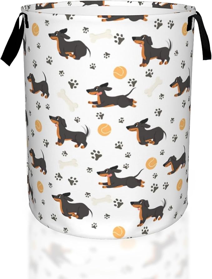 Dachshund Dog Paws Laundry Basket,Waterproof Foldable Laundry Hamper,Dirty Clothes Laundry Basket, Linen Bin Storage Organizer for Toy Collection 16" x 20"