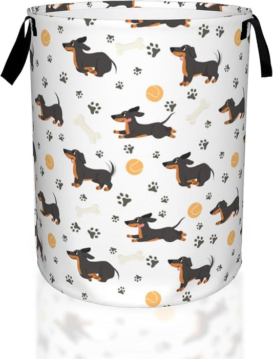 Dachshund Dog Paws Laundry Basket,Waterproof Foldable Laundry Hamper,Dirty Clothes Laundry Basket, Linen Bin Storage Organizer for Toy Collection 16" x 20"