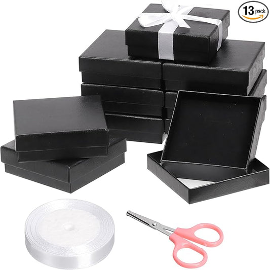 Glarks 12pcs 3.5 x 3.5 x 1.1in Jewelry Gifts Boxes Kit, Black Fan Shaped Jewelry Boxes for Ring Earring Jewelry, Christmas, Birthday, Anniversaries, Valentine’s Day, Mother’s Day and Other Festivals