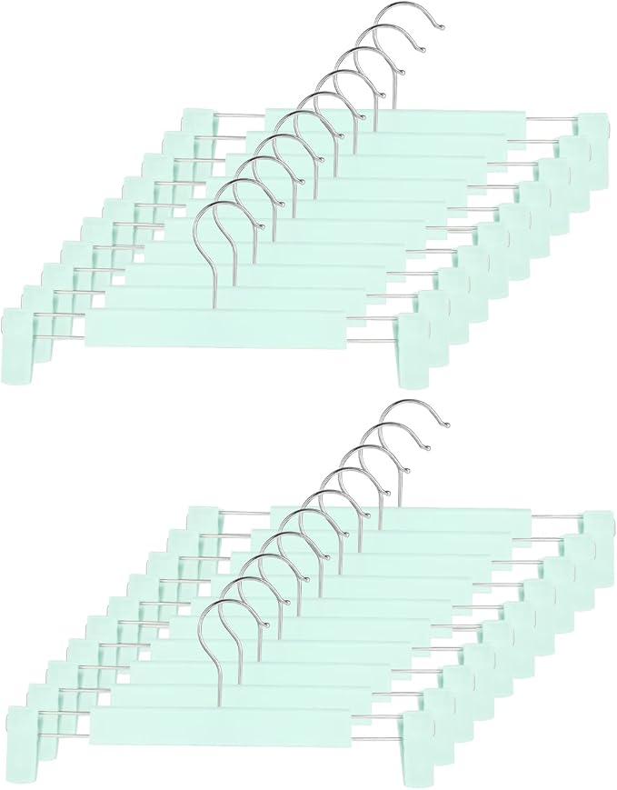 Clothes Pants Hangers, Space-Saving Skirt Holders with 360 ° Swivel Hooks, Adjustable Clips, Trouser Hangers, Clothes Coat Garment Jeans Hangers (20 Pack, Green)