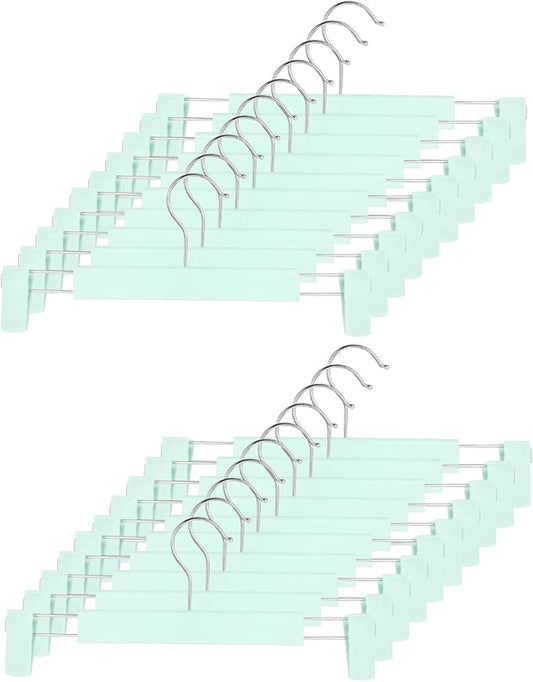 Clothes Pants Hangers, Space-Saving Skirt Holders with 360 ° Swivel Hooks, Adjustable Clips, Trouser Hangers, Clothes Coat Garment Jeans Hangers (20 Pack, Green)