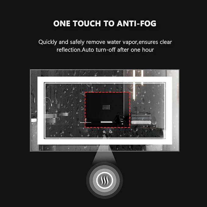 55" x 30" LED Bathroom Mirror Wall-Mounted Vanity Mirror with Anti Fog,Dimmable Waterproof Smart Touch Button Makeup Mirror with Lights Vertical & Horizontal