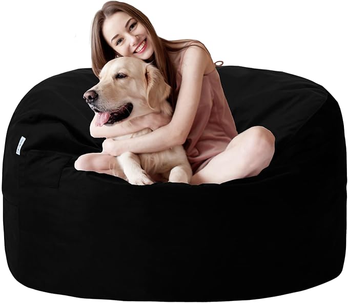 3FT Bean Bag Chair with Ultra Soft Velvet Cover Bean Bag Sofa with Memory Foam Bean Bag Chairs with Large Size Lazy Sofa for Dorm Office Living Room Bedroom Black 3'