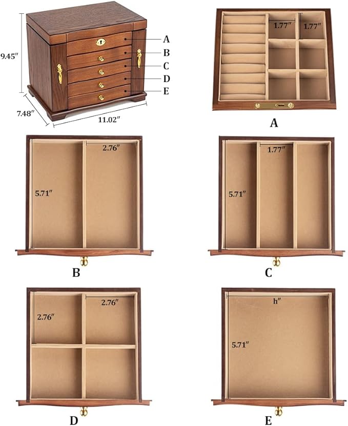 Wooden Jewelry Box for Women, Solid Wood Organizer with Combo Lock for Jewelries, Necklaces, Rings, Vintage Style Storage Box with Mirror (pine wood)