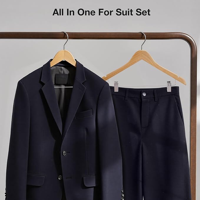 Wooden Hangers with Clips 24 PCS Pants Hangers with Clips,Smooth Solid Wooden Pants Hangers,360 Swivel Hooks & Adjustable Clips,for Jeans,Skirt,Suit,Shorts,Scarf.