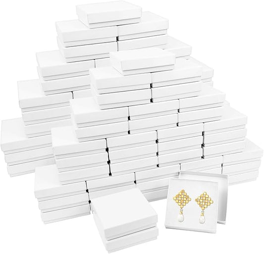 Cardboard Jewelry Gift Boxes, 80 Pack 3.5x3.5x1 Inch, Bulk Cotton Filled Small Jewelry Boxes with Lids for Necklace Ring Bracelet Earring Display Box (White)