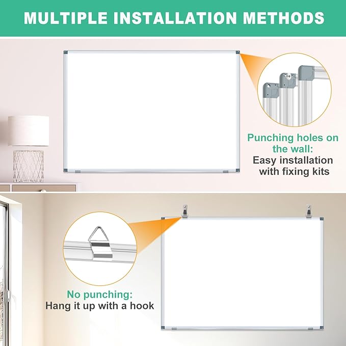 H-Qprobd 3' x 2' Magnetic Whiteboard Large Dry Erase White Board 36"x24" Aluminum Presentation Whiteboard with Long Pen Tray, 6 Markers, 2 Erasers &12 Magnets