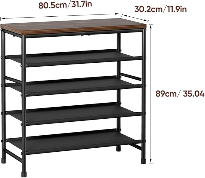 Mavivegue Metal Shoe Rack, 5 Tier Shoe Organizer with MDF Board and Non-Woven Fabric, Shoe Rack for Entryway and Closet,Industrial, Rustic Brown