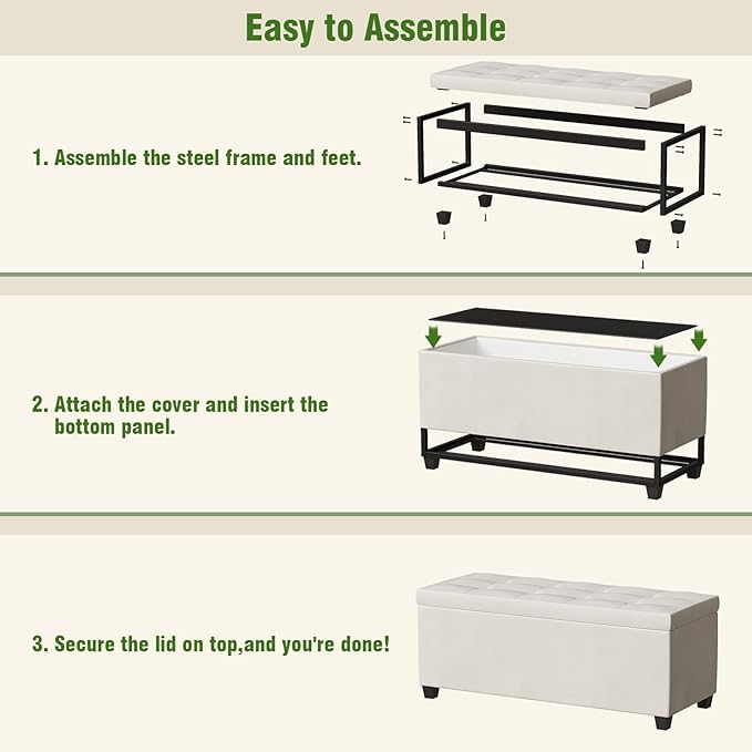 GiftGo Storage Ottoman Bench Foot Rest with Legs End of Bed Bench, Storage Chest, Load up to 660 lb, for Living Room, Bedroom, Entryway (White)