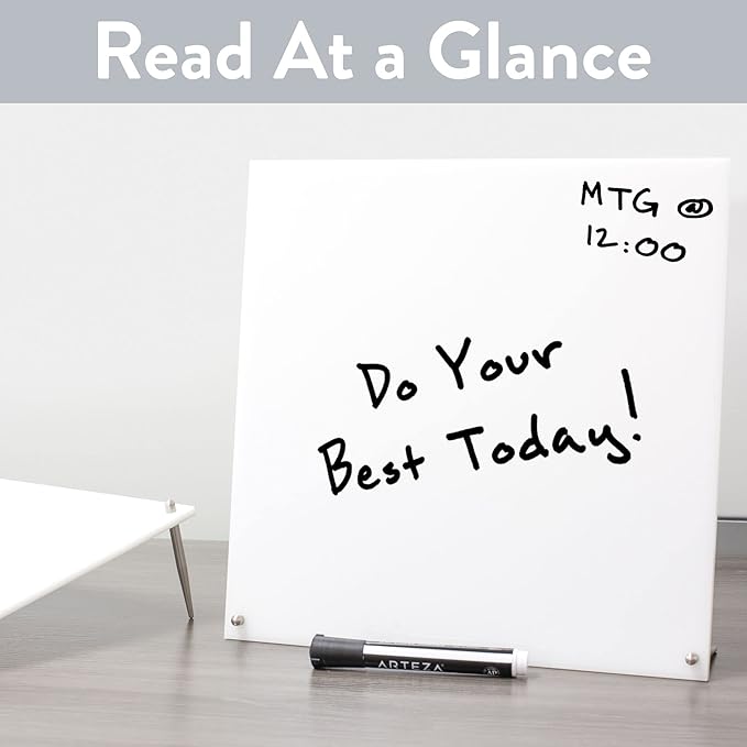 Desk Dry Erase Board with Erasable Marker | White, Black, Clear Acrylic Whiteboard Surface | Angled Writing Tablet | Personal Organizer with Daily Schedules | Weekly to-Do Lists (White - 12x12)