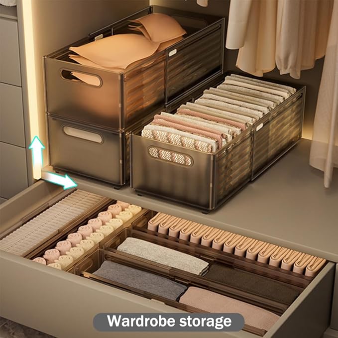 Foldable Storage Bins, 2 Pack Plastic Expandable Boxes for Organizing, Adjustable from 11-18.8" Drawer Organizers Separators Dividers for Bedroom Kitchen Utensils Tools Closet, Small Grey