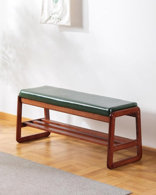 Shoe Rack Bench, Solid Wood Entryway Bench(Green-39.4")