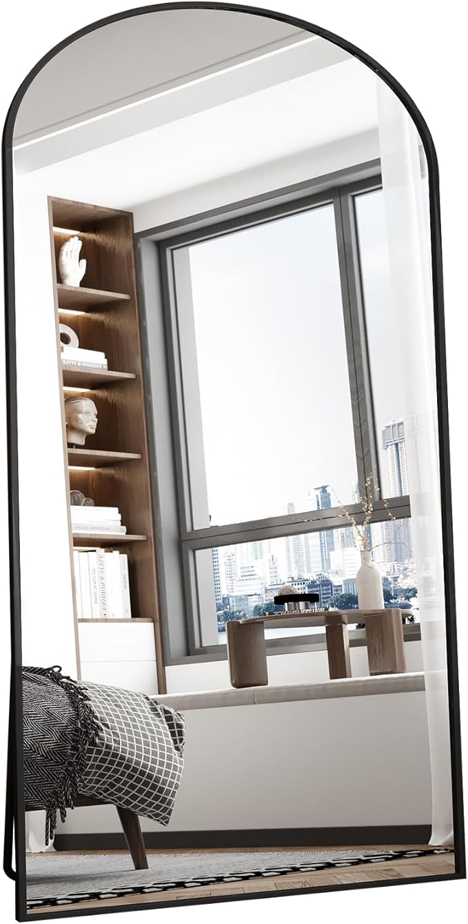 Beauty4U 71" x 32" Arch Full-Length Mirror, Black Metal Frame, Free Standing & Hanging Mounted for Living Room & Bedroom