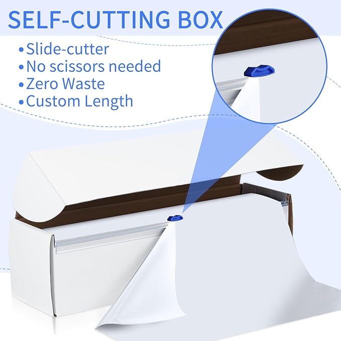 Preboun 54 Inch x 100 Feet Plastic Table Cloth Disposable Table Cover Roll Plastic Tablecloth with Convenient Slide Cutter Box for Party Picnic Banquet Kid's Activities (White)