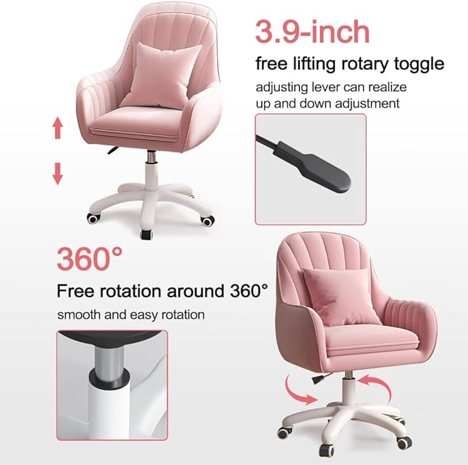Home Office Chair Computer Chair with Mid-Back Upholstered Modern Tufted Computer Task Chair Swivel Height Adjustable Velvet Accent Chair Suitable for Bedroom, Study
