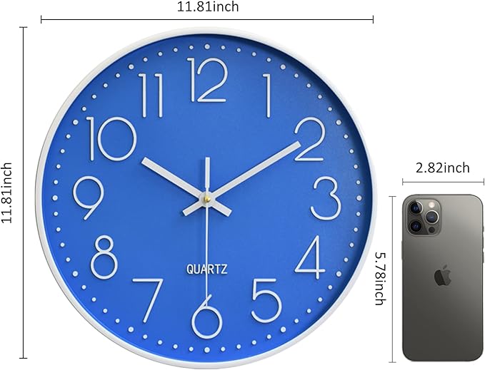 Large Digital Wall Clock 12 Inch Simple Silent Wall Clocks Decorative Clock for Bathroom, Living Room, Kitchen, Classroom, Office Easy to Read - Blue